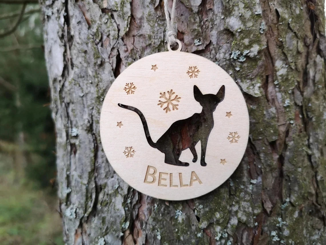 Personalized cat ornament,Christmas cat ornament,Christmas tree decoration,Custom cat shape,Cat name engraved,Cat breed, Bauble