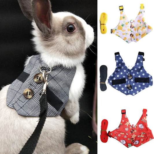 Cute Print Littel Cat Rabbit Harness and Leash Set Outdoor Walking Pet Harnesses for Small Animals Rabbits Teacup Dogs Clothes