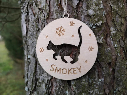 Personalized cat ornament,Christmas cat ornament,Christmas tree decoration,Custom cat shape,Cat name engraved,Cat breed, Bauble