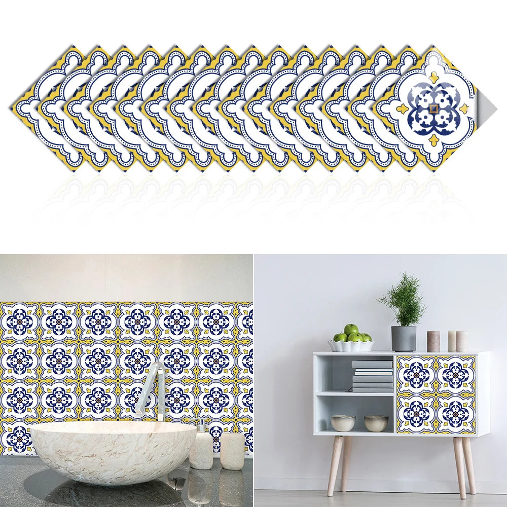 Bohemian Style Colorful Tiles Wall Sticker Home Decor Bathroom Kitchen Waist Line Wall Decals Waterproof PVC DIY Floor Diagonal