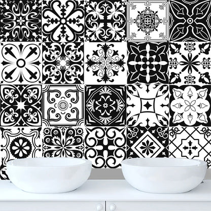 Black & White Waterproof Retro Strip Tiles Wall Sticker Bathroom Kitchen Stair Table Decoration Wallpaper Peel & Stick Art Mural