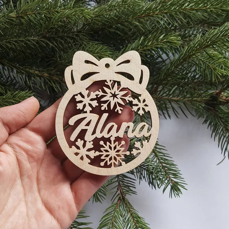 Wooden Christmas baubles, personalized name ornament, laser cut wood snowflake decoration, custom Christmas gift