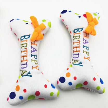 Pet Dog Toy Cute Birthday Cake Squeaky Toys Bite Resistant Bone Shape Stuffed Toy Puppy Chew Toy Dogs Happy Birthday Toy Gifts