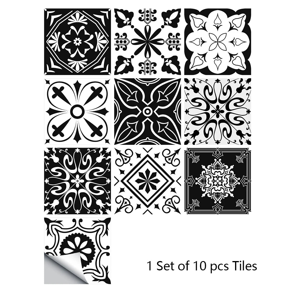 Black & White Pattern Matte Surface Floor Sticker Adhesive Tile Decoration Film For Tiles /Ground in Kitchen Bathroom Non-slip