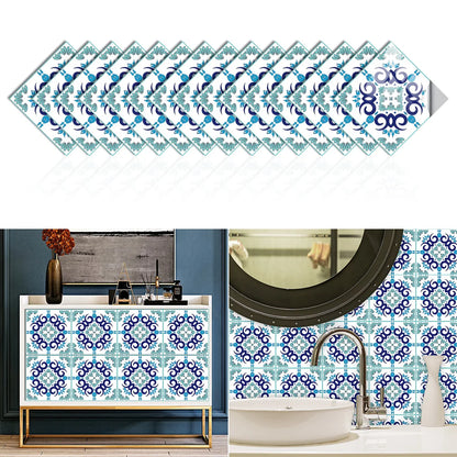 Bohemian Style Colorful Tiles Wall Sticker Home Decor Bathroom Kitchen Waist Line Wall Decals Waterproof PVC DIY Floor Diagonal