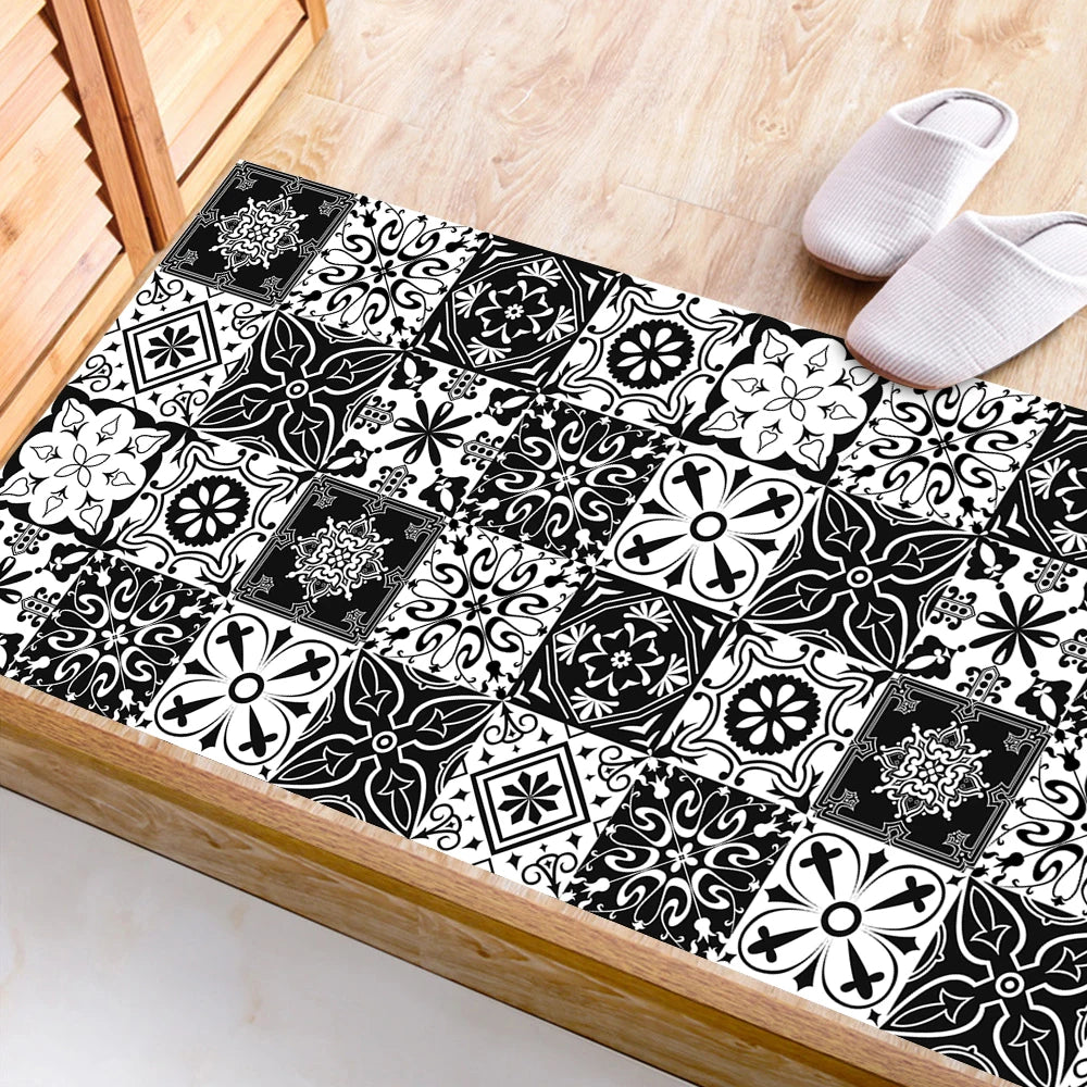 Black & White Pattern Matte Surface Floor Sticker Adhesive Tile Decoration Film For Tiles /Ground in Kitchen Bathroom Non-slip