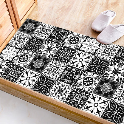 Black & White Pattern Matte Surface Floor Sticker Adhesive Tile Decoration Film For Tiles /Ground in Kitchen Bathroom Non-slip