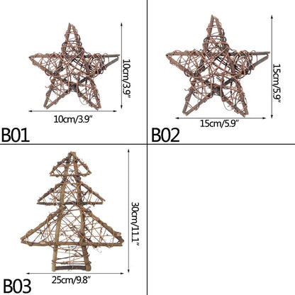 Natural Rattan Vine Stars Treetop Decoration Rattan Christmas Tree Ornament Xmas Floral Wreath Hoop Holder Base Christmas Decor