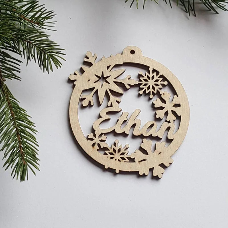 Wooden Christmas baubles, personalized name ornament, laser cut wood snowflake decoration, custom Christmas gift