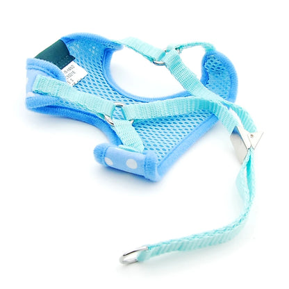 Dog Cat Polka Dot Print Cotton Harness Vest Pet Adjustable with Bell Walking Leash for Puppy Mesh Harness for Small Medium Dog