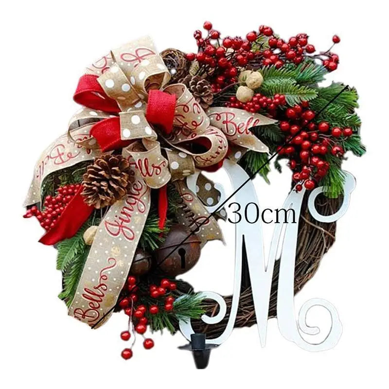 Christmas Wreath With Lamp Bow Ball Big Red Flower Party Wall Door Window Fireplace Staircase Balcony Garden Wreath 2024