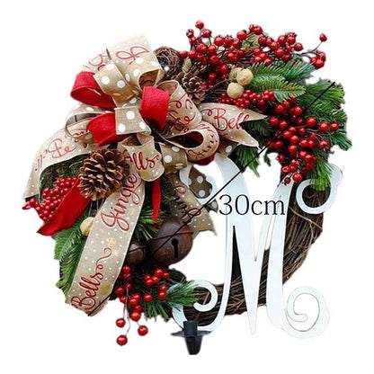 Christmas Wreath With Lamp Bow Ball Big Red Flower Party Wall Door Window Fireplace Staircase Balcony Garden Wreath 2024