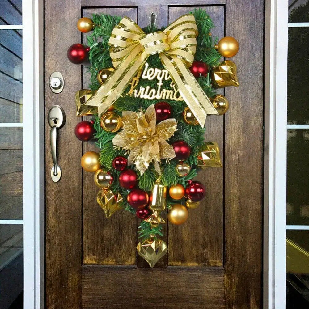 2024 Christmas Door Wreath Swag Wreath w/Large Ribbon Bows Xmas Decoration for Front Door Window Wall Door Home Decorations