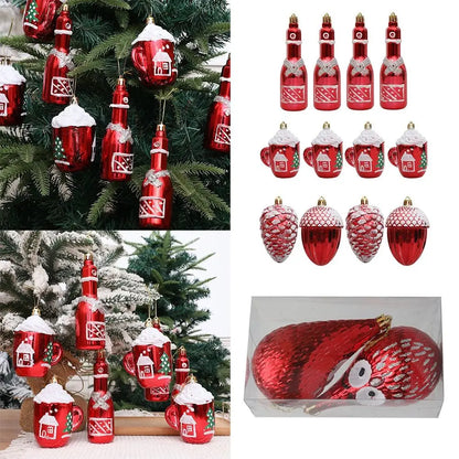 Red Christmas Hanging Decoration Electroplated Pinecone Acorn Owl Christmas Tree Ornament Party Supplies Plastic Xmas Baubles