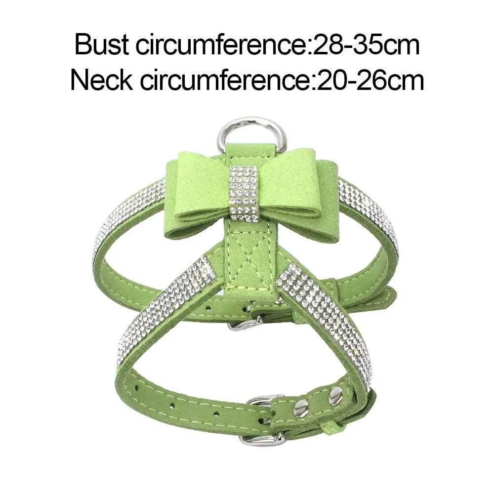 Bling Rhinestone Dog Harness PU Leather Walking Lead Pet Dog Harness Dog Chest Strap Training Protective Dog Chest Vest