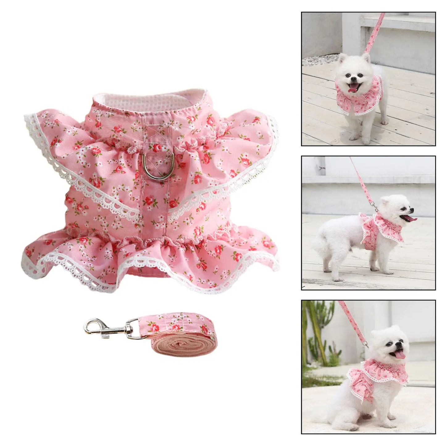 Flower Dog Harness Leash Set Spring Summer Dog Vest Harness Girl Puppy Clothes for Puppy Pet Accessories Pet Kittens Girl Dogs