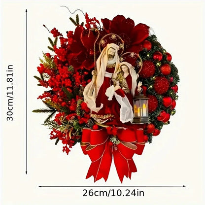 1pc Classic Wooden Christmas Wreath - Perfect For Front Door & Home Decor, Indoor/Outdoor Use, Ideal For Holiday Celebrations