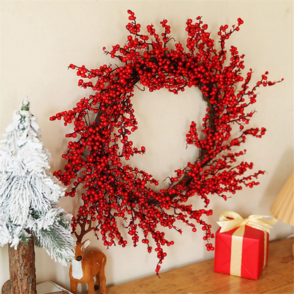 Christmas Wreath Door Hanging Faux Christmas Red Fruit Wreath Hanging