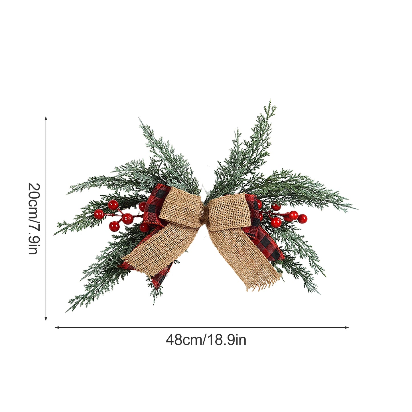 Artificial Red Berries Pine Needle Bowknot Wreath Christmas Hanging Pendant Front Door Window Stair Garland Xmas Party DIY Decor