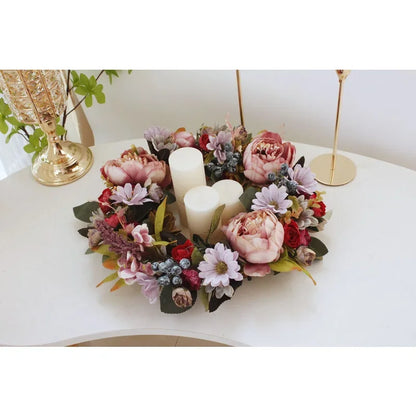 Artificial Retro Peony Flower Wreath 35CM Candlestick Wreath Christmas Halloween Decorative Flower Wedding Home Decor