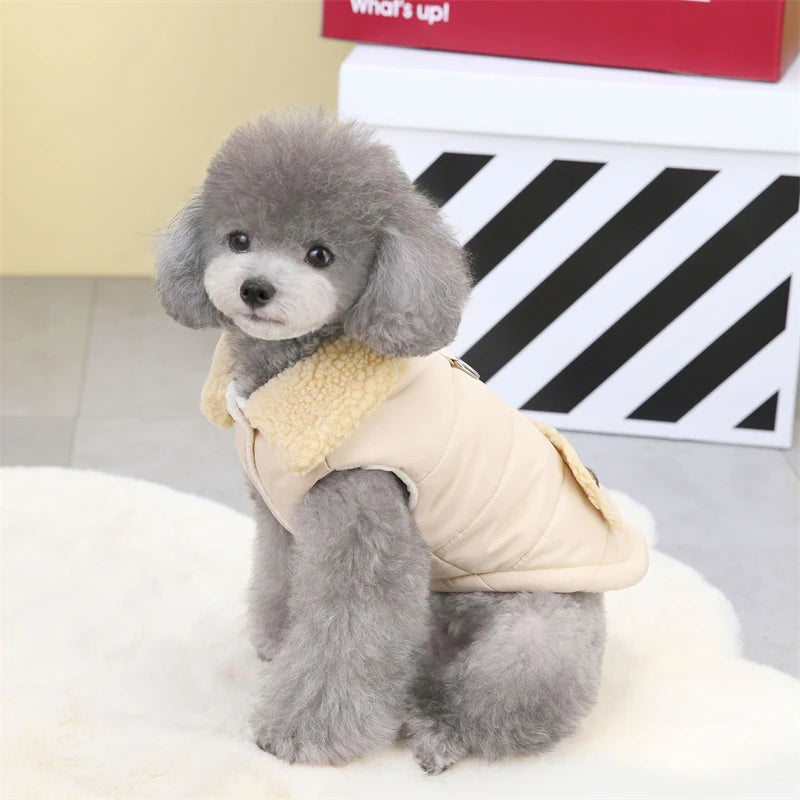 Solid Color Harness Pet Puppy Down Jacket Windproof Outdoor Winter Clothes for Chihuahua Soft Fleece Leisure Chihuahua Cat Vests