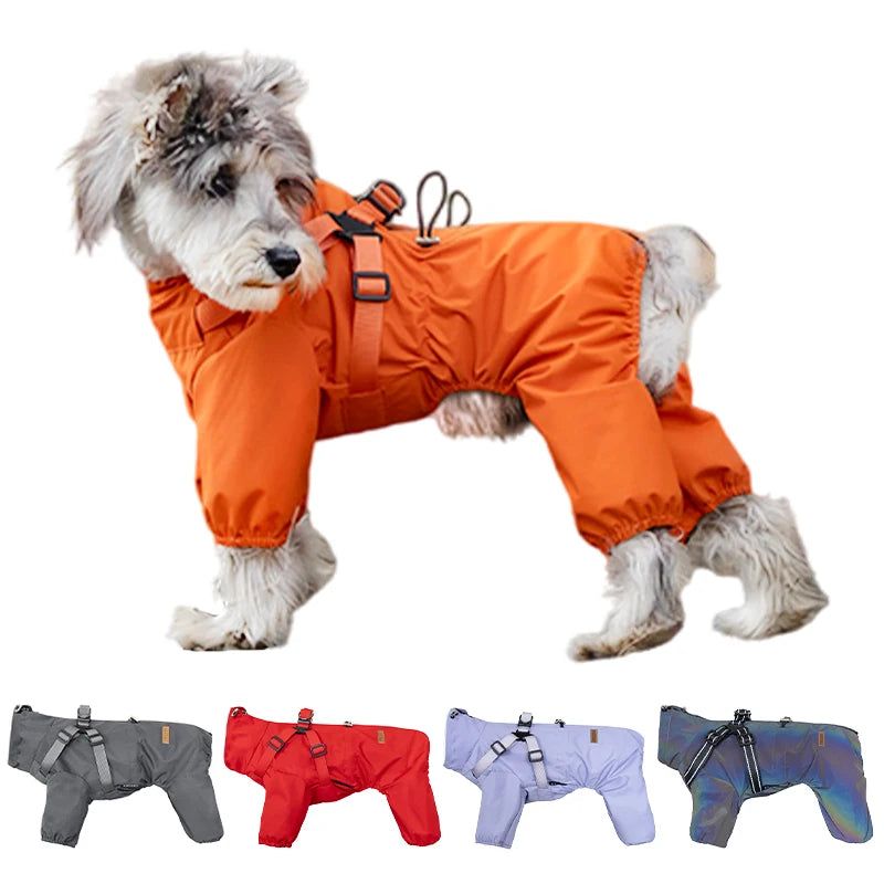 Dog Raincoat with Harness Waterproof Pet Jumpsuit for Small Medium Dogs Adjustable Reflective Puppy Rain Coat Chihuahua Rainwear