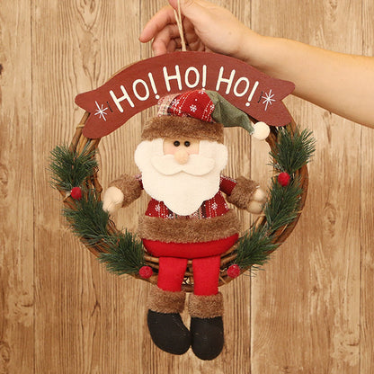 Christmas Wreath for Front Door Cartoon Snowman Santa Elk Doll Wreath for Indoor Outdoor Porch Decoration