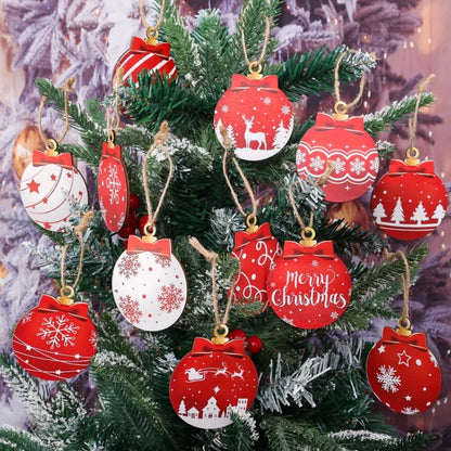 36/12pcs Merry Christmas Wooden Round Baubles Tags Christmas Balls Decoration DIY Craft Ornaments Xmas New Year Navidad Decor