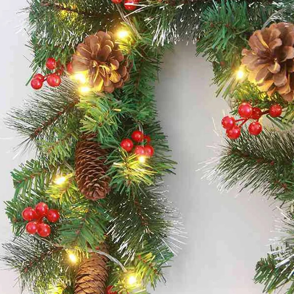 Hot Sale 2024 LED Christmas Wreath Decoration Rattan Green Artificial Xmas Tree Rattan Banner Garland Decorative Fast Delivery