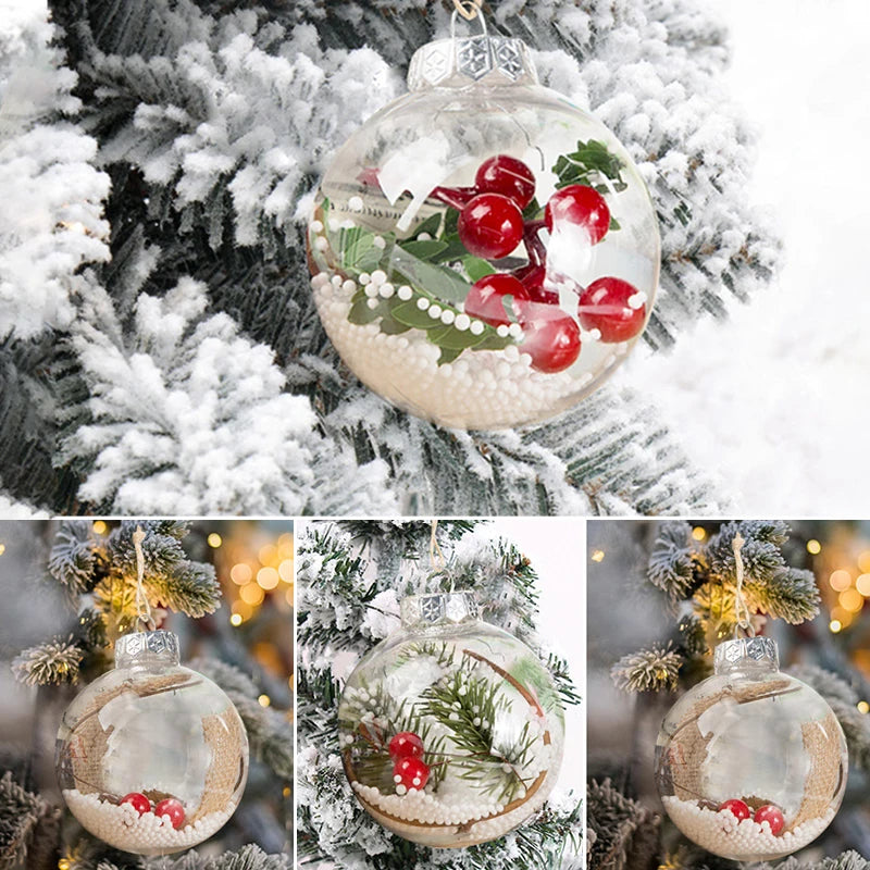 1PC Christmas Round Ball Pendant Transparent Plastic Fillable Bauble Xmas Tree Hanging Ornaments New Year Party Home Decoration