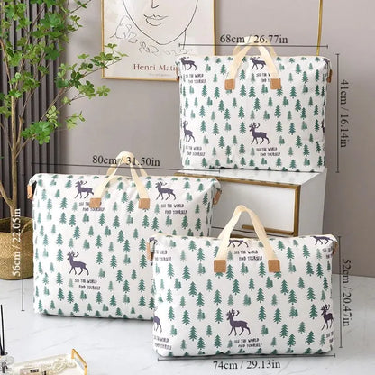 1pc Print Zipper Quilt Storage Bag Zipper Large Capacity Packing Bag Double Handle Moisture-proof Clothes Quilt Storage Bag