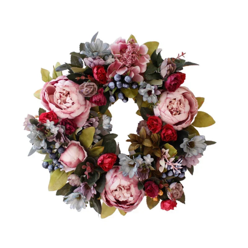 Artificial Retro Peony Flower Wreath 35CM Candlestick Wreath Christmas Halloween Decorative Flower Wedding Home Decor