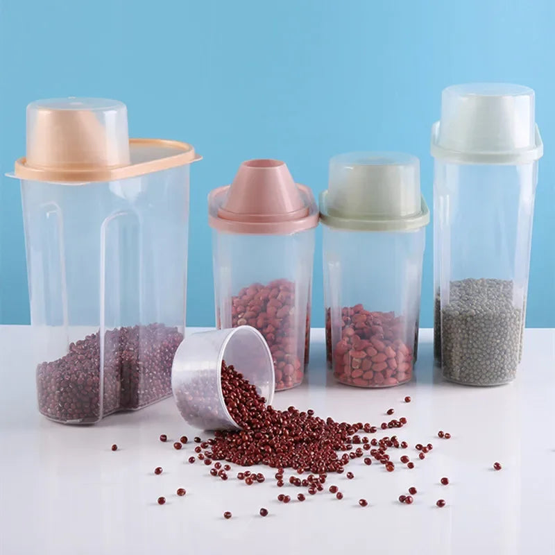 1.9/2.5L Cereal Dispenser with Lid Storage Box Plastic Rice Container Food Sealed Jar Cans for Kitchen Grain Dried Fruit Snacks