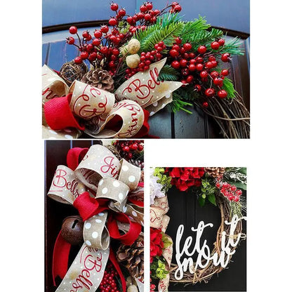 Christmas Wreath With Lamp Bow Ball Big Red Flower Party Wall Door Window Fireplace Staircase Balcony Garden Wreath 2024