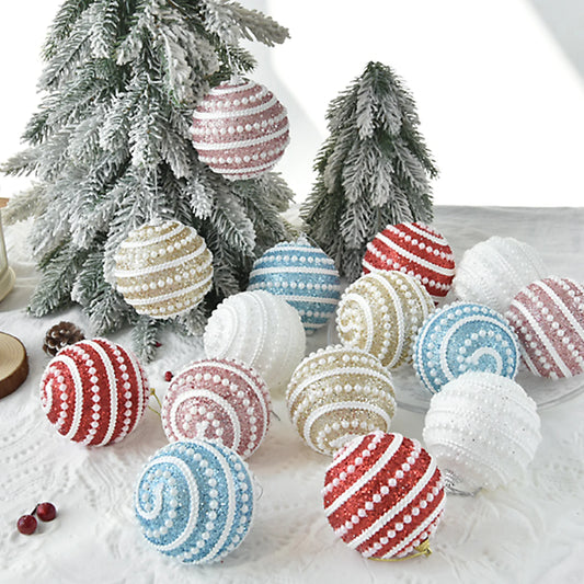 Christmas Balls Baubles Hanging Tree Pendants Ornament 8cm Holiday Shatterproof DIY Pearl Surrounded White Decorations Ornaments