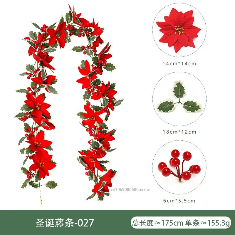 Christmas Garlands With Red Berries Artificial Christmas Wreaths For Home Xmas Tree Stairs Door New Year Navidad Decoration