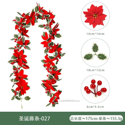 Christmas Garlands With Red Berries Artificial Christmas Wreaths For Home Xmas Tree Stairs Door New Year Navidad Decoration