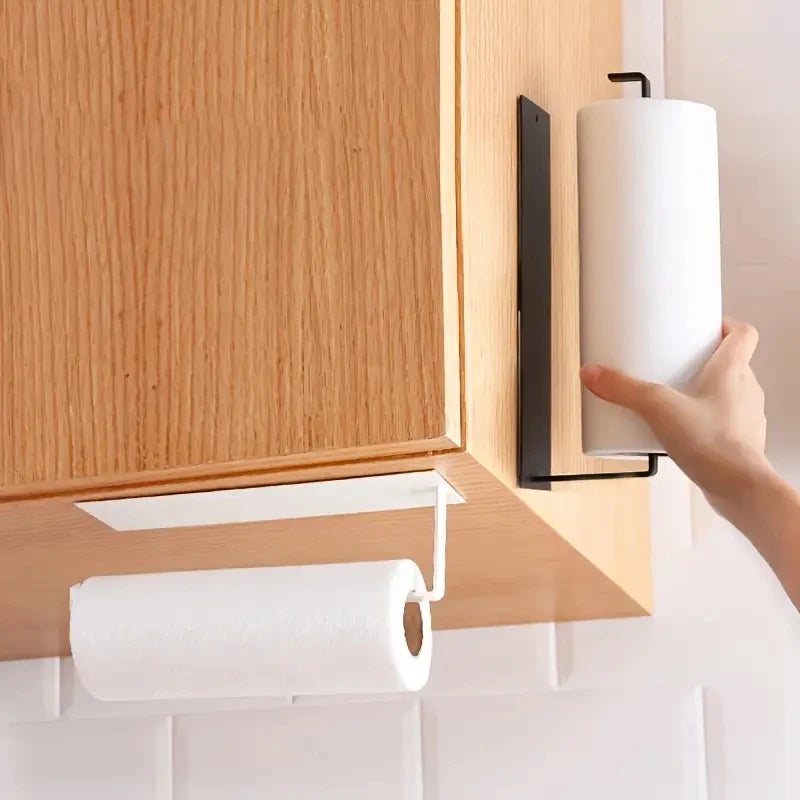 1pc Kitchen Carbon Steel Paper Towel Holder, No Punch Paper Towel Holder, Household Paper Hanger, Storage Rack