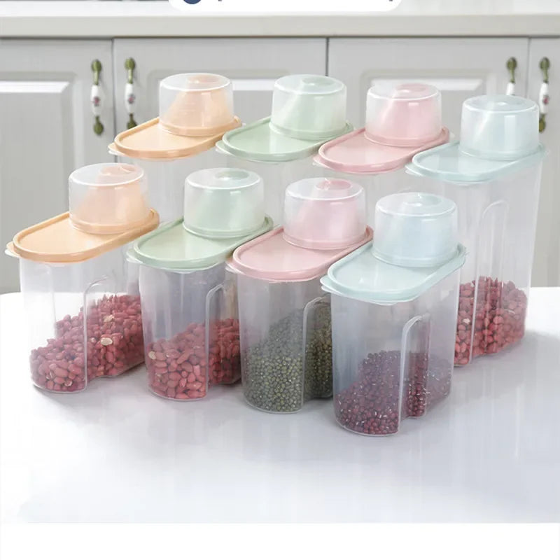 1.9/2.5L Cereal Dispenser with Lid Storage Box Plastic Rice Container Food Sealed Jar Cans for Kitchen Grain Dried Fruit Snacks