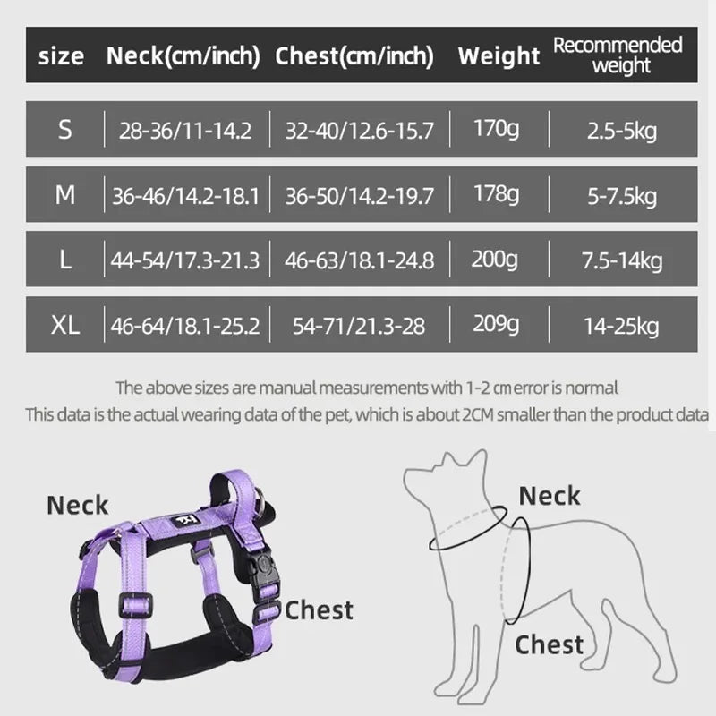 New Pet Dog Harness No-pull Dog Padded Vest Adjustable Reflective Chest Strap Safety Lead All Weathers For Small Medium Dogs