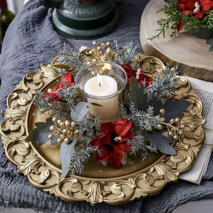 Pillar Candle Wreath Realistic Pillar Candle Ring Plants Wreath Artificial Tabletop Christmas Celebration Centerpiece Candles