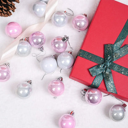 16pcs Christmas Ball Decoration Pearlescent Pink Silver Baubles Christmas Tree Hanging Ornaments For Navidad Noel Party Pendant