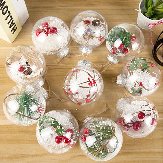 1PC Christmas Round Ball Pendant Transparent Plastic Fillable Bauble Xmas Tree Hanging Ornaments New Year Party Home Decoration