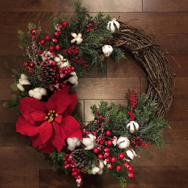 1pc Christmas Wreath Artificial Plant Rattan Circle Wall Decor Simulation Flower Hanging Garland For Christmas Decorations