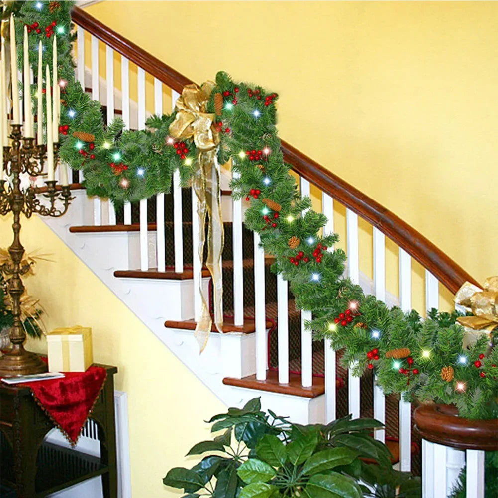 Christmas Garlands With Pinecones Red Berries Artificial Christmas Wreaths For Home Xmas Tree Stairs Door New Year Decoration