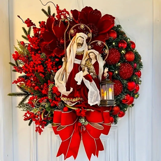 1pc Classic Wooden Christmas Wreath - Perfect For Front Door & Home Decor, Indoor/Outdoor Use, Ideal For Holiday Celebrations