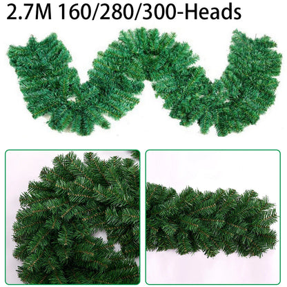 2.7M Artificial Green Christmas Garland Wreath Christmas Pine Tree Rattan Decor For Stair Fireplace Hanging Decor Navidad Natal