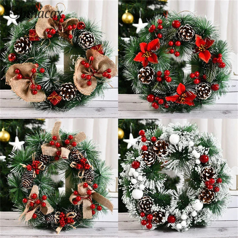 30cm Christmas Wreath For Front Door Christmas Door Wreath Pine Cone Ornaments Garland For Window Wall Indoor Outdoor Xmas Decor