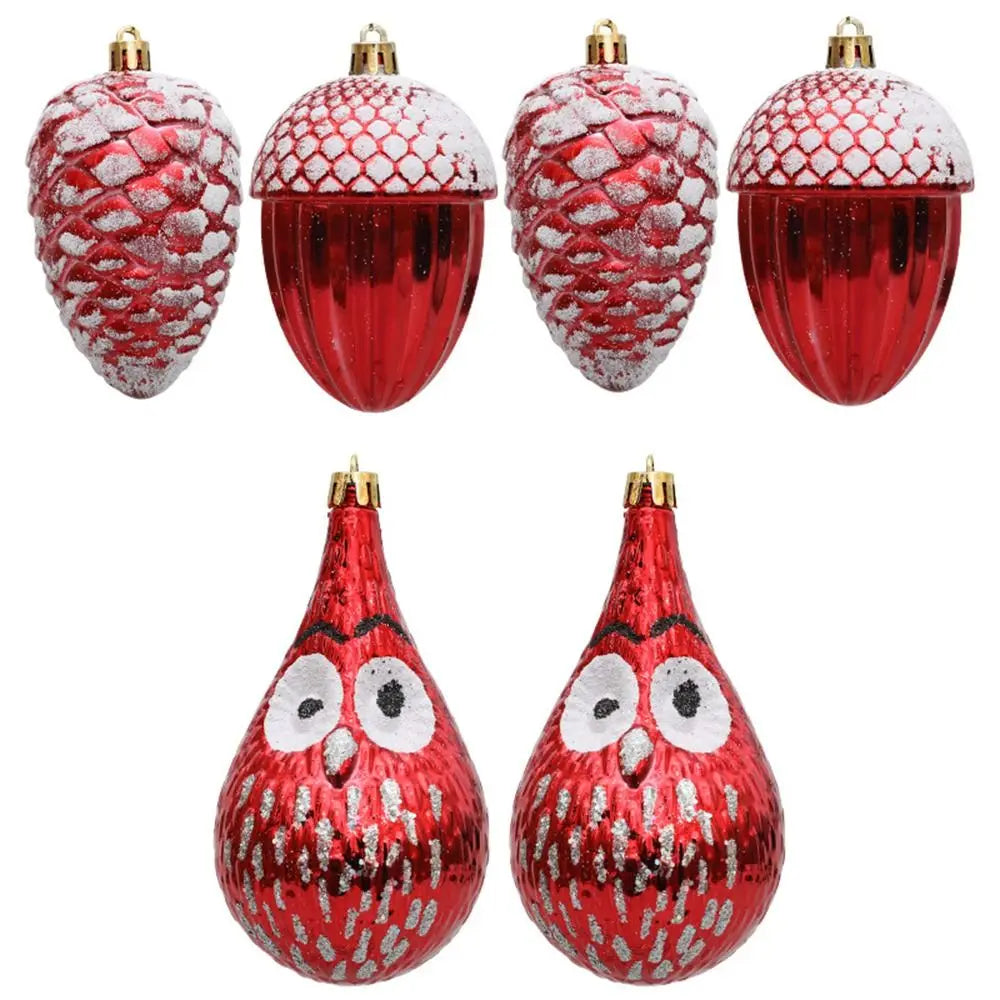 Red Christmas Hanging Decoration Electroplated Pinecone Acorn Owl Christmas Tree Ornament Party Supplies Plastic Xmas Baubles