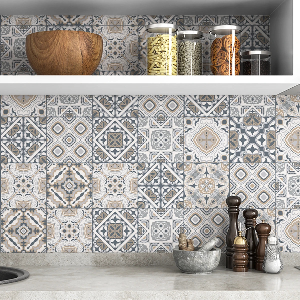 1PCS Morocco Pattern Thickened PVC Moisture Resistant Waterproof Removable Kitchen Stickers Self-adhesive Removable Moisture Res